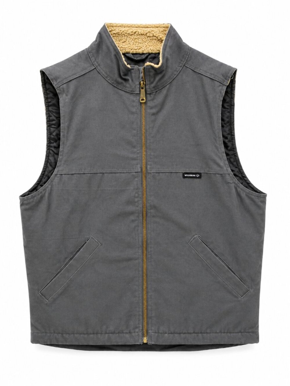 Wolverine Men's Gray Sherpa-Lined Canvas Work Vest Full Zip Outdoor New w/Tag